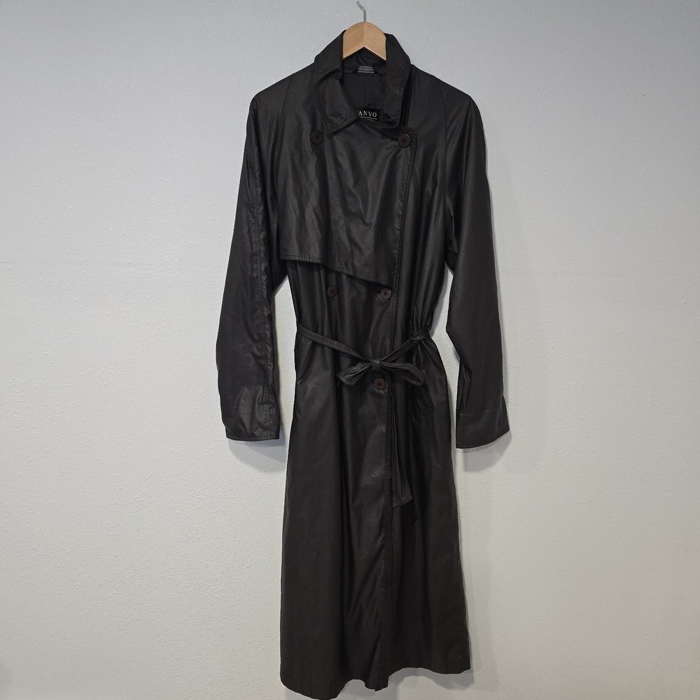 Sanyo Carol Cohen Black Lightweight Trench Coat Women's Medium Belted‎